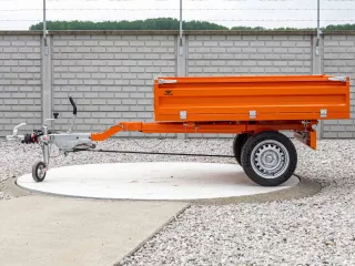 Trailer with overrun brake, tipping, 3 directions dumping, for Japanese compact tractors, Komondor SPK-1500/RF (5)