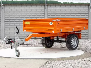 Trailer with overrun brake, tipping, 3 directions dumping, for Japanese compact tractors, Komondor SPK-1500/RF (6)