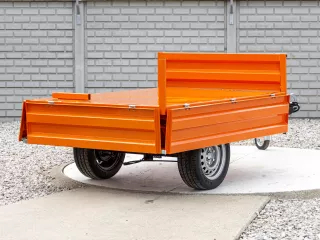 Trailer with overrun brake, tipping, 3 directions dumping, for Japanese compact tractors, Komondor SPK-1500/RF (8)