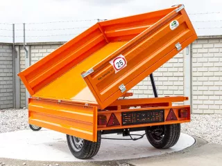 Trailer with overrun brake, tipping, 3 directions dumping, for Japanese compact tractors, Komondor SPK-1500/RF (11)